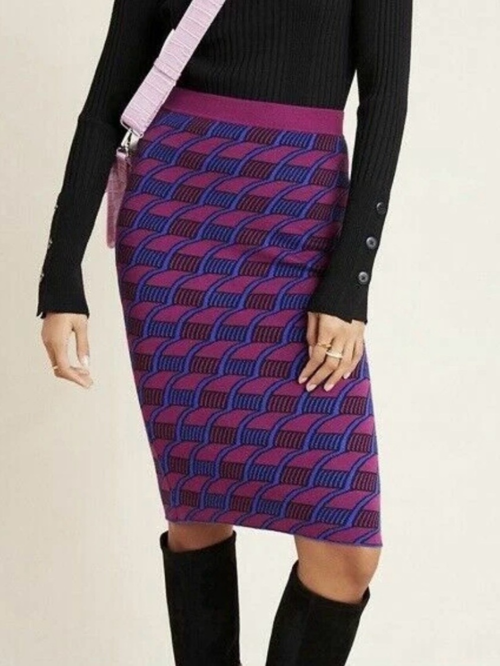 Maeve by Anthropologie Purple Blue Geometric Knit Pencil Midi Skirt XS